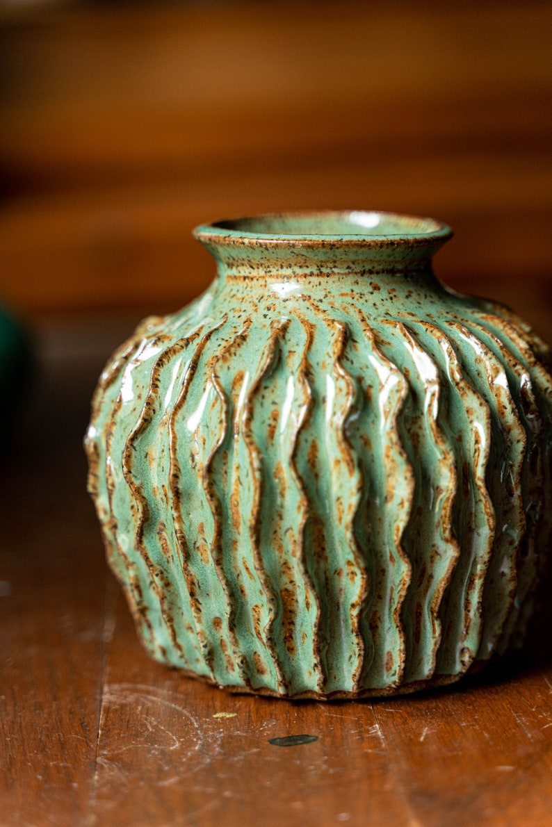 Cactus pot, hand thrown and carved pottery, hand made ceramics image 6