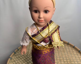 Lao Hmong 18” doll, fully dressed, doll included, display Hmong doll, pretend play, clothing designer