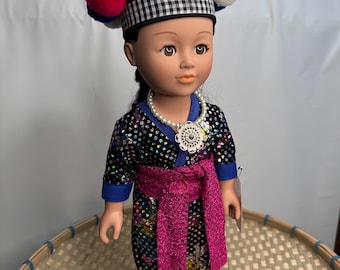 Hmong 18” doll, fully dressed, doll included, display Hmong doll, pretend play, clothing designer