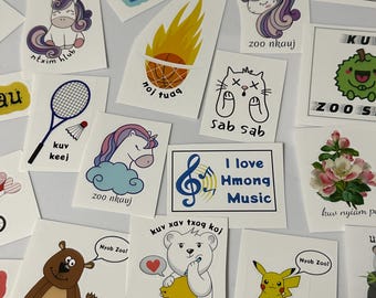 35 stickers mix with Hmong words, random pick