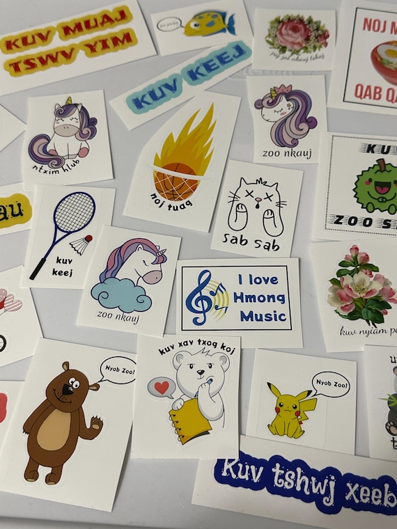 35 stickers mix with Hmong words, random pick