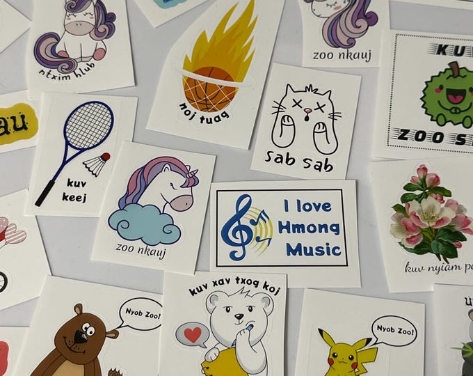 Featured listing image: 35 stickers mix with Hmong words, random pick