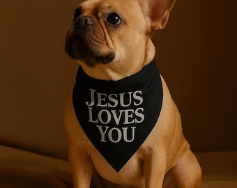 Jesus Loves You Dog Bandana: Polyester Faith-Inspired Pet Accessory