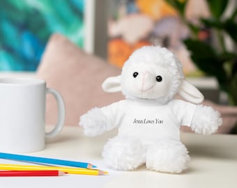 Stuffed Animal Lamb & Lion with Tee - 'Jesus Loves You' Plush Toy, Perfect for Kids' Gifts, Baby Showers, and Christian Celebrations