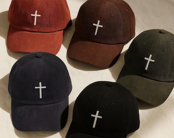 Vintage Embroidered Corduroy Cap, Faith Hat, Casual Style, Gift for Him/Her, Trendy Streetwear, Christian Apparel