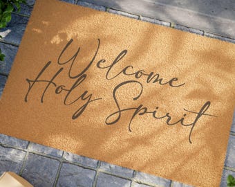 Welcome Holy Spirit Doormat, Elegant Entrance Mat, Christian Home Decor, Housewarming Gift, Religious Welcome Mat