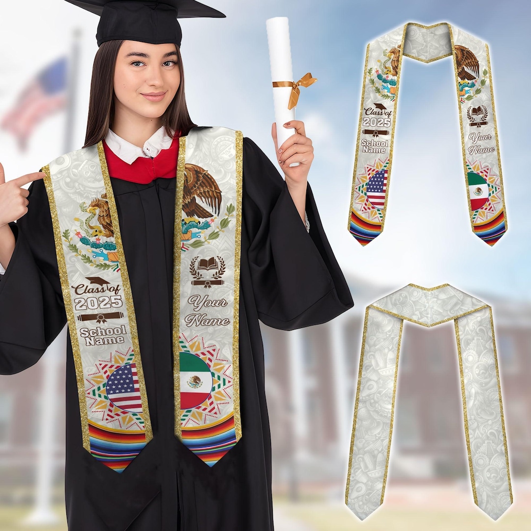 Custom Mexican American Flag Graduation Sash Class of 2026, Custom ...