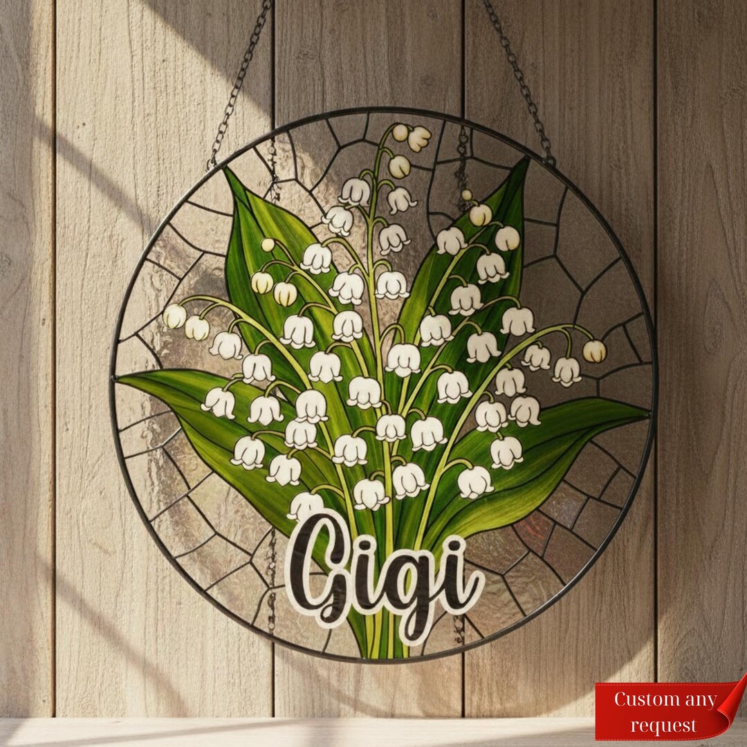 Custom Name Lily of the Valley Suncatcher, Personalized Stained Glass ...