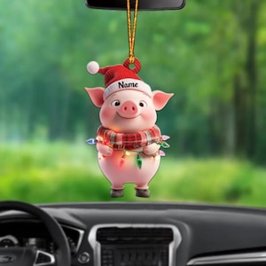 パーソナライズされた豚のオーナメント、農家のクリスマスデコレーション、豚の車アクセサリー