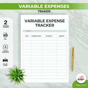 Planificador de gastos variables, registro mensual de gastos, hoja de cálculo de presupuesto, organizador financiero, PDF digital imprimible