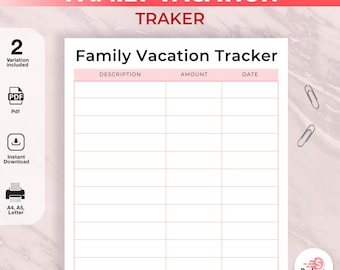 Family Vacation Tracker | Travel Planner, Budget, Itinerary Organizer (PDF Download)