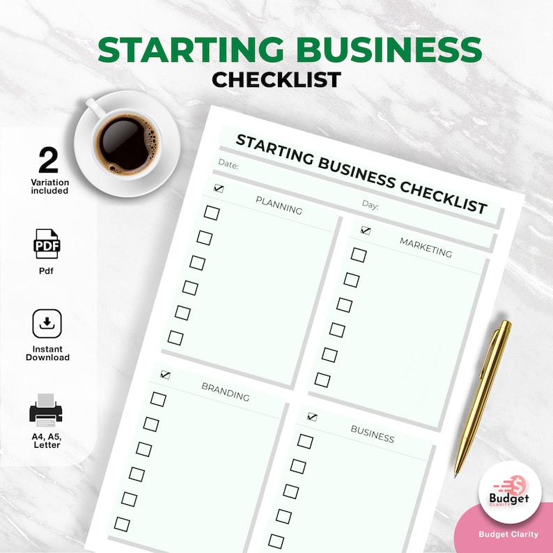 Starting Business Checklist Planner | Small Business Startup Organizer ...
