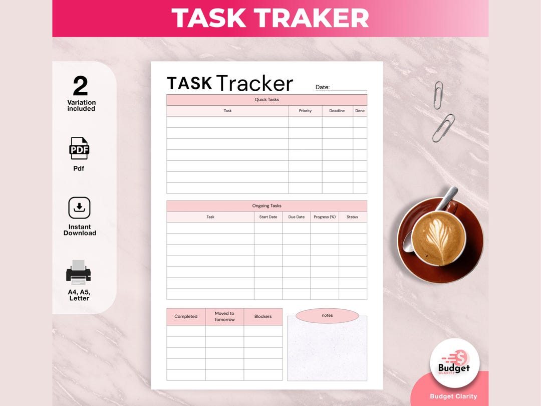 Task Tracker Planner Printable | Daily & Weekly Task Management ...