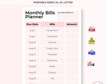 Planificador de facturas mensuales, registro de gastos y pagos (descarga en PDF)
