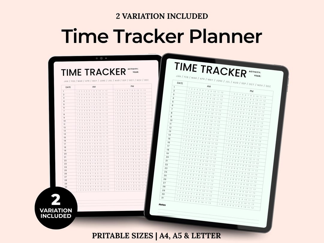 Time Tracker Planner, Daily Productivity Log, Task Work Hour Tracker ...