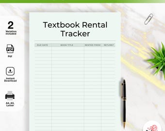 Textbook Rental Tracker, Student Expense Organizer (Digital PDF)