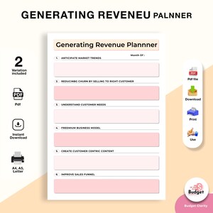 Revenue Planner, Business Income Tracker, Profit Goal Worksheet (Digital PDF)