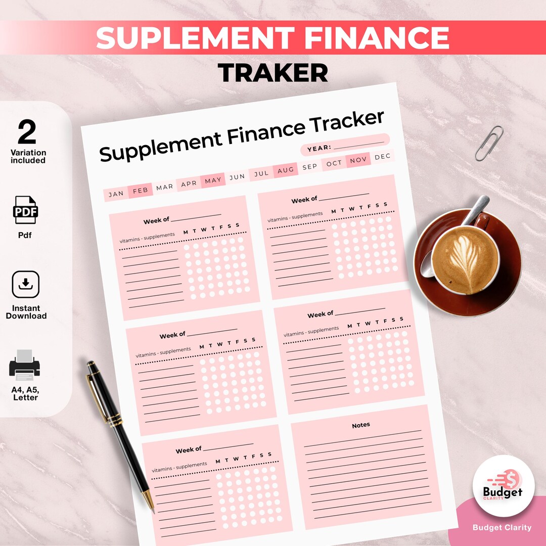 Supplement Expense Tracker, Monthly Budget Planner (digital Download ...