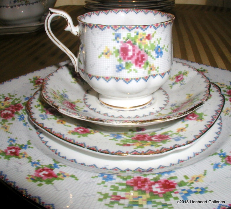 Vintage Royal Albert Petit Point 4 Piece Place Setting English Bone China Dinnerware