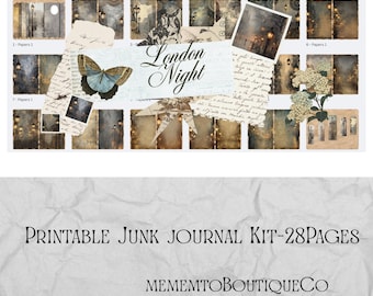 London Night - Kit diario stampabile Junk, pagina intera, set di etichette e tasche, carta formato lettera