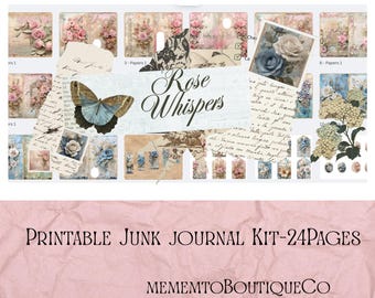Rose Whispers - Kit diario spazzatura stampabile, pagina intera, set di etichette e tasche, carta formato lettera
