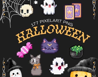 Pacchetto PNG di Halloween Pixel Art, 177 pezzi spettrali