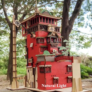 Spirited Away Bathhouse (Aburuya) DIY Wood Puzzle Kit, 32cm, gift for him/for her