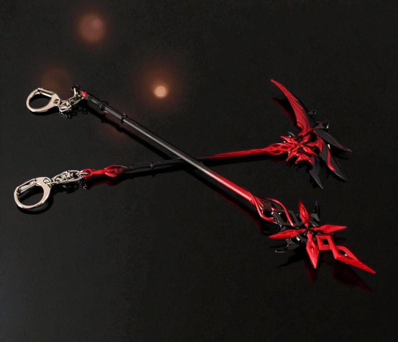 Genshin Arlecchino Metal Scythe/ Spear, Keychain, Gift for Him/for Her ...
