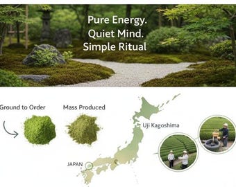 Matcha cerimonial fresco moído na hora, Uji e Kagoshima, origem única do Japão, chá verde em pó cremoso umami, zero amargor.