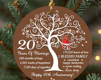 20th Wedding Anniversary Ornament for Couple, Ceramic Tree of Life Keepsake, 20 Years Marriage Gift for Wife or Husband