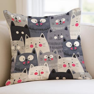 Cartoon Kitty Cat Print Pillow Cover, Cozy Sofa Decor
