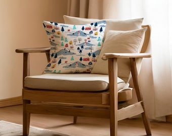 Funda de cojín con mapa de pueblo invernal, decoración navideña nórdica