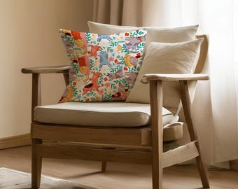 Floral Animal Print Throw Pillow Cover, Farmhouse Nursery Decor