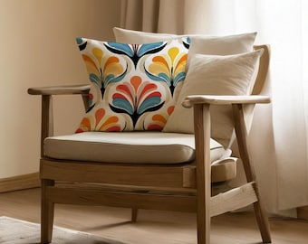 Retro Floral Throw Pillow Cover, Mid Century Modern Sofa Cushion, 18x18