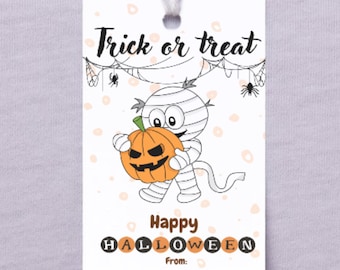 Utskrivbar Halloween-presentetikett, bus- eller godisetikett, gör-det-själv-festfavöretikett, Halloween-godispåseetiketter direktnedladdning