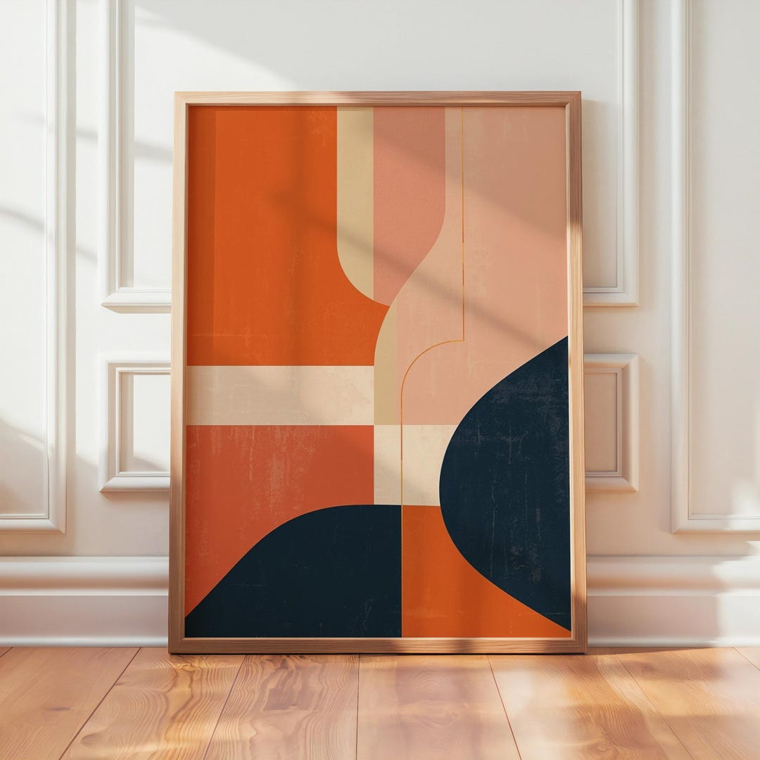 Mid Century Modern Abstract Wall Art | Geometric Retro Print in Orange ...
