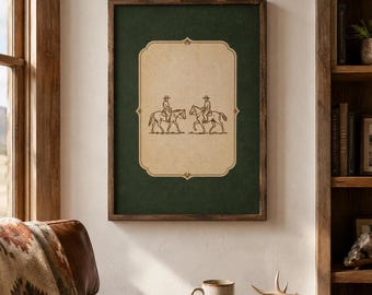 Rustic Mexico Stamp Wall Art, Vintage Cowboy Horse Print, Western Ranch Decor, Southwestern Poster, Rustic Cabin Wall Art, Cowboy Home Decor