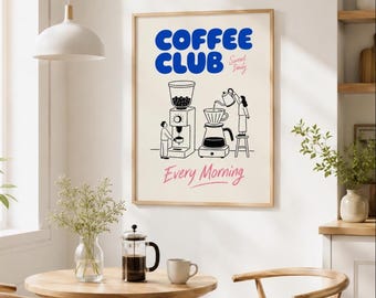 Lámina decorativa para pared de club de café, póster de máquina de espresso, decoración para cafetería, arte minimalista para cocina, regalo para amantes del café, letrero de cafetería
