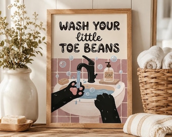 Funny Cat Bathroom Wall Art Print, Cute Pet Bathroom Decor, Black Cat Washroom Poster, Whimsical Animal Artwork Gift