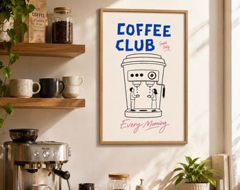 Lámina decorativa para pared de club de café, póster de máquina de espresso, decoración para cafetería, arte minimalista para cocina, regalo para amantes del café, letrero de cafetería