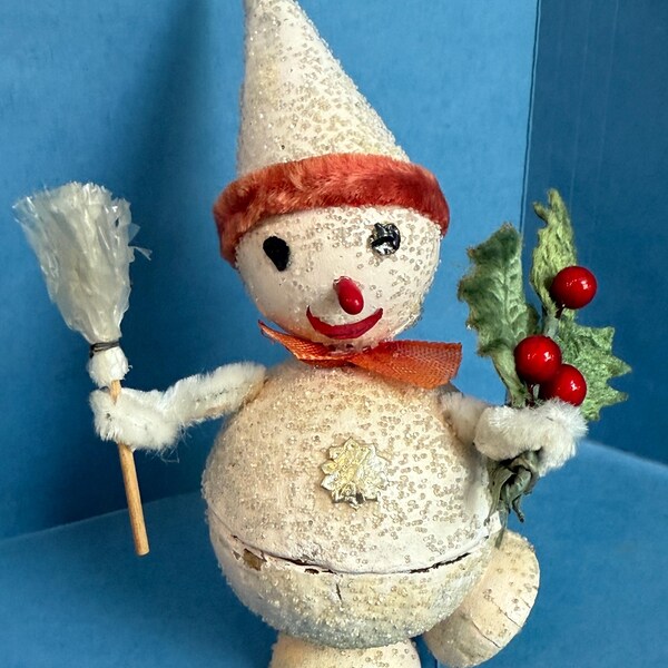 Great 1940s Vintage MIJ Snowman Candy Container, 5”, Rare, Christmas Collectible