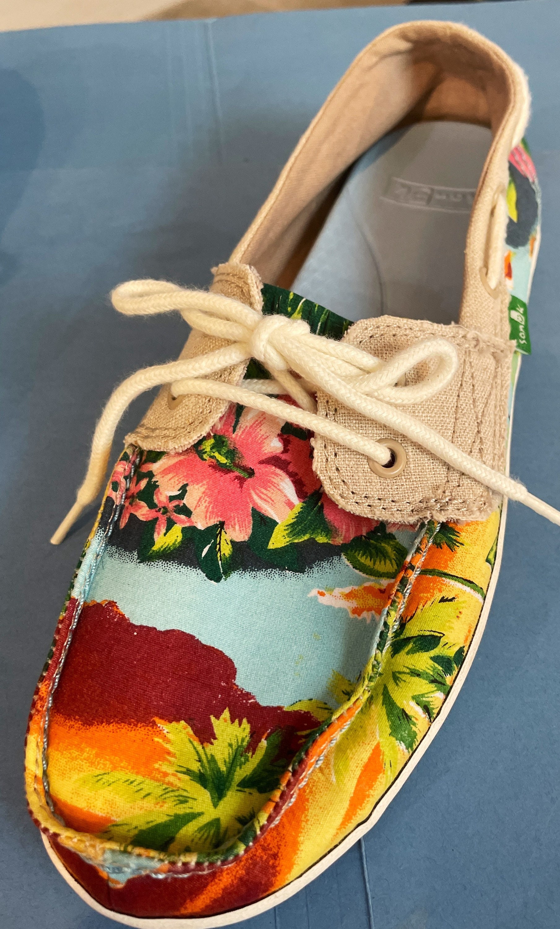 Sanuk Tropical Sailaway 2 Boat Shoes NWOT Canvas Rubber Womens Size 7 Palm Trees Hibiscus Flowers Sunset Never Worn Fabulous Etsy