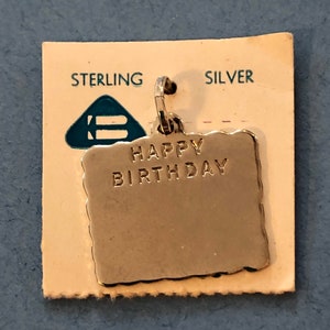 Vintage sterling silver Happy Birthday rectangular engrave-able charm on original card
