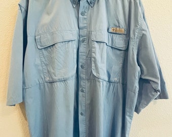 Vintage Mens Fishing Shirt, Columbia, PFG, Blue, Cotton, Size L, 73 