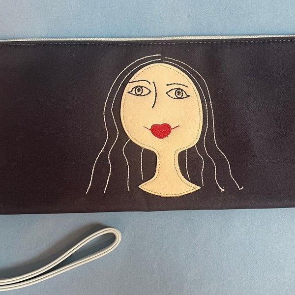 Wonderful Funky Elissa Bloom NY Wristlet, The Girls, Embroidered, Wallet Purse with Strap