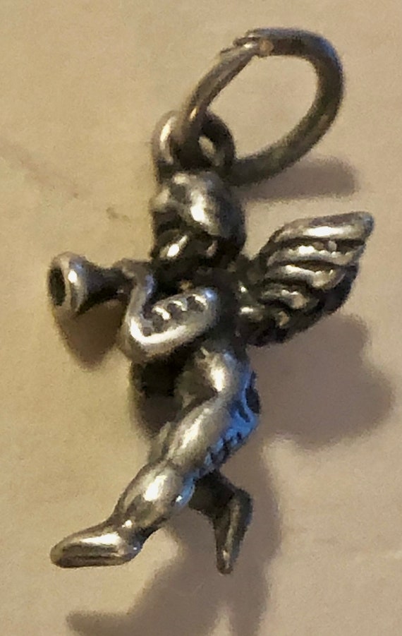 Vintage sterling silver Angel Cupid with Horn, Cha