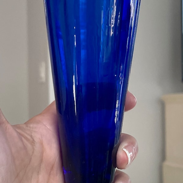 Fabulous Vintage MCM Mid-Century Modern BLENKO Cobalt Blue Cone Vase Original Label