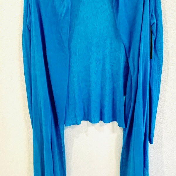 Designer DKNY, Donna Karan New With Tags, Light Weight Sheer Blue Cardigan Sweater, Small/Petite, Open Front, Perfect!