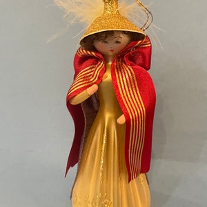 Fabulous Radko De Carlini Italian Glass Fancy Lady Ornament, MCM, Mouth Blown, Golden, 1980-2000s,
