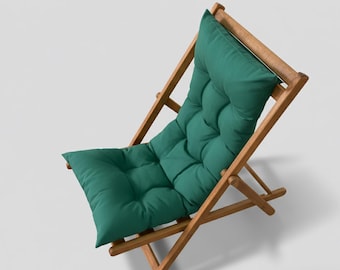 Folding Beach Chair: Green Solid Wood Sun Lounger